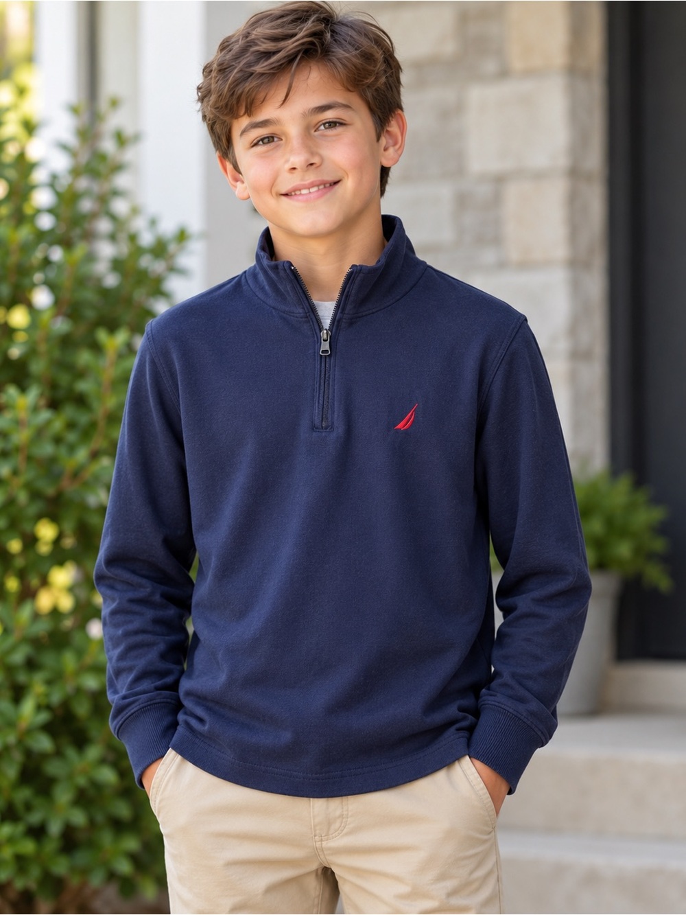 Nautica Boys Navy Quarter Zip Pullover Size M 10/12 NWT